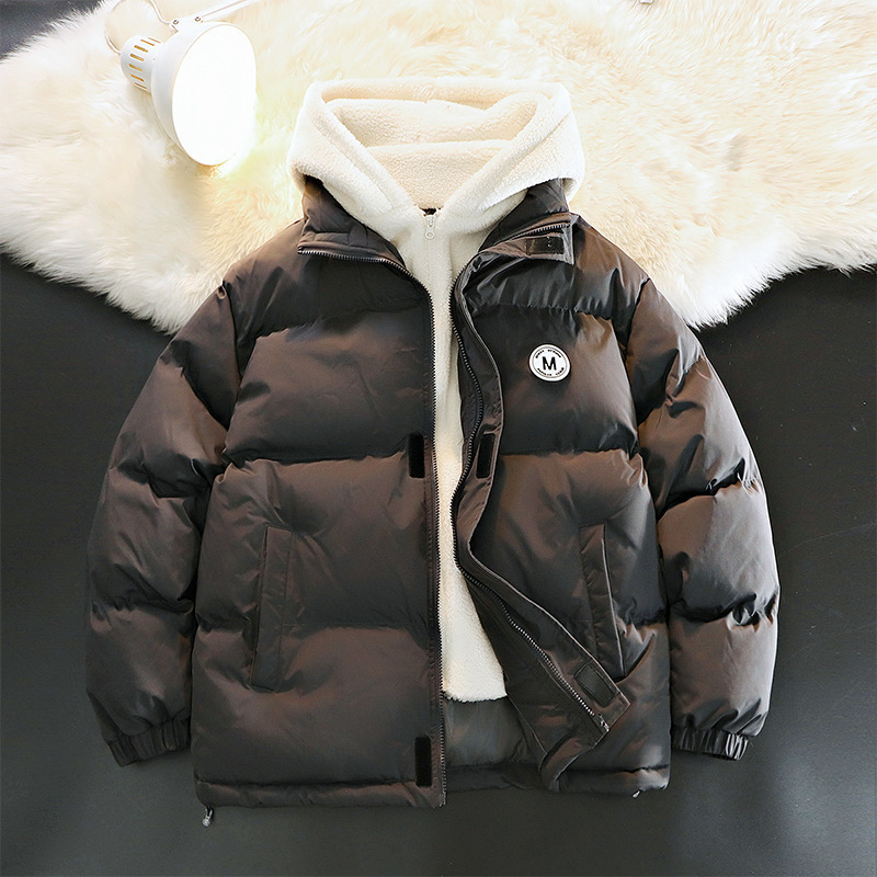 Otoño y invierno nuevo diseño de capuzas sueltas de tamaño grande falso de dos piezas de abrigo de moda adolescente casual grueso abrigo de algodón cálido