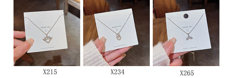 Sweet Geometric Heart Shape Fish Tail Titanium Steel Inlay Zircon Pendant Necklace Colorza_colorza_4