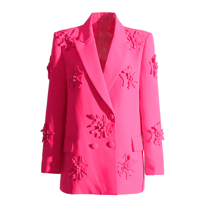 Design di abbigliamento femminile stile di nicchia piccolo abito 2024 nuovo temperamento risvolto medio pesante giacca da abito floreale tridimensionale per le donne_voghion.com