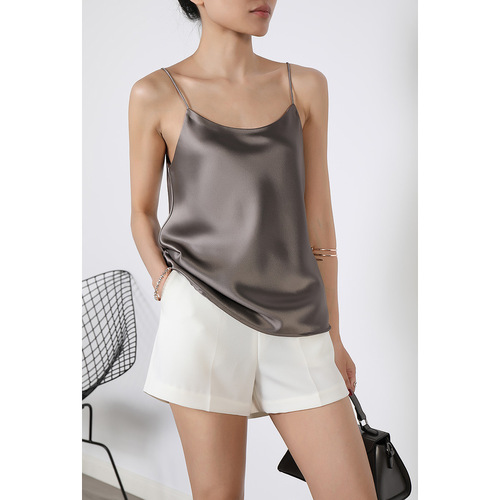10-color triacetate deep U-neck bias-cut camisole with elegant satin interior, versatile for commuting alone