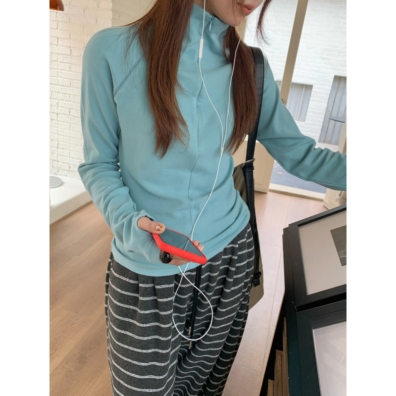 Gagd Half Turtleneck Velvet Skin-Friendly Bottoming Sexy Slim Inner T-Shirt for Women Autumn and Winter Zipper Raglan Sleeve T-Shirt Gagd Half Turtleneck Velvet Skin-Friendly Bottoming Sexy Slim Inner T-Shirt for Women Autumn and Winter Zipper Raglan Sleeve T-Shirt