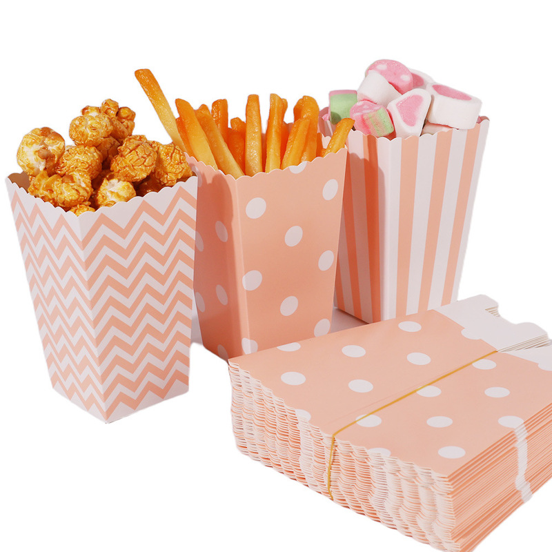 Candy Box with Pink Vertical Stripes Creative Packaging Box for Parties, Birthdays, Cinemas, and Malls, Foldable Paper Box