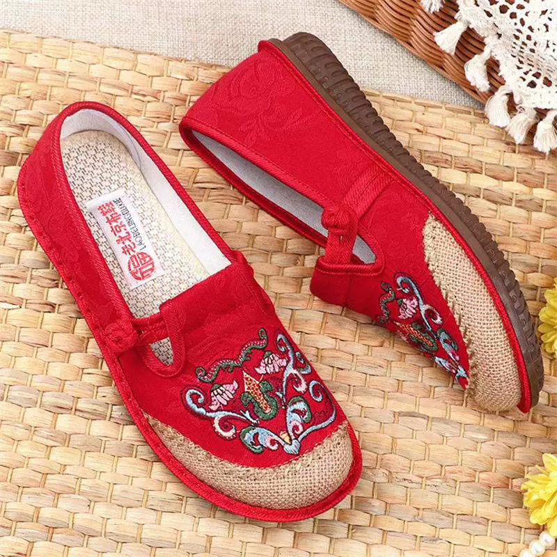 Весенне-осенние тканевые туфли с вышивкой Old North, женские нескользящие дышащие хлопковые льняные туфли на плоской подошве в этническом стиле в стиле ретро, ​​обувь для мам