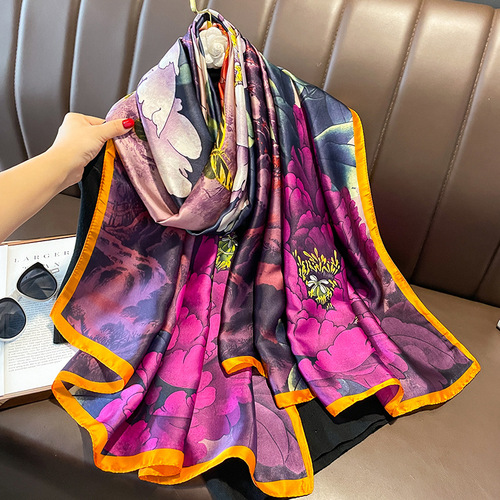  new fashion imitation silk fashionable scarf women's silk scarf summer sun protection beach towel large shawl printing