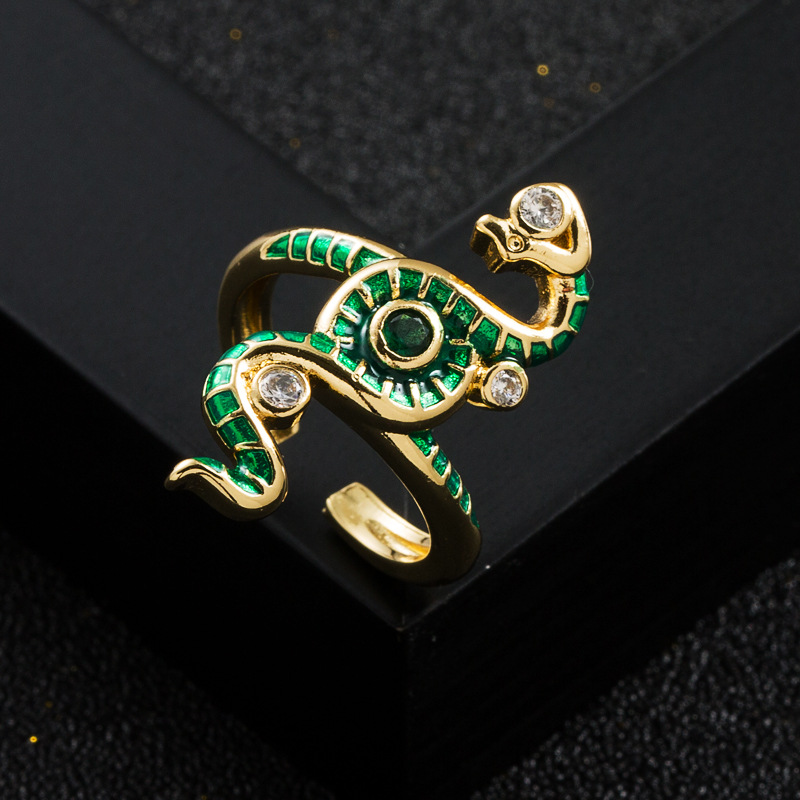 Fashion Copper Gold-plated Micro-set Zircon Snake-shaped Winding Ring display picture 2