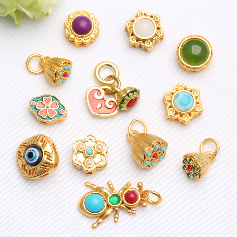 National style ancient charm ethnic style sand gold small drop pendant pendant material handmade diy bracelet enamel accessories National style ancient charm ethnic style sand gold small drop pendant pendant material handmade diy bracelet enamel accessories