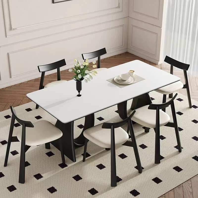 Mesa de comedor de madera maciza retrógrada francesa moderna simple tabla de roca americana nórdica mesa de tabla de roca doméstica pequeña casa
