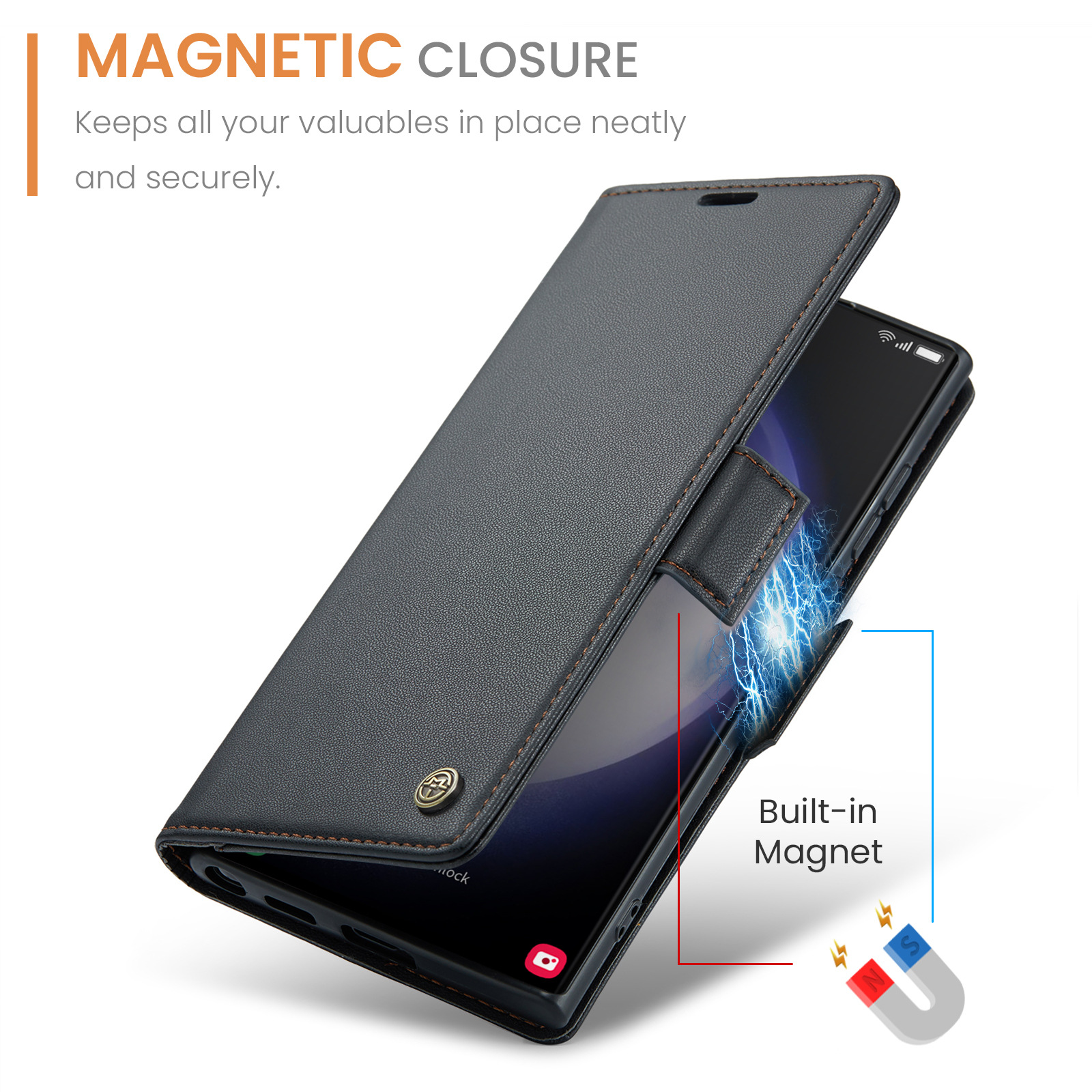 Capa de couro flip com rfid para samsung galaxy s23 ultra a54 a14_voghion.com
