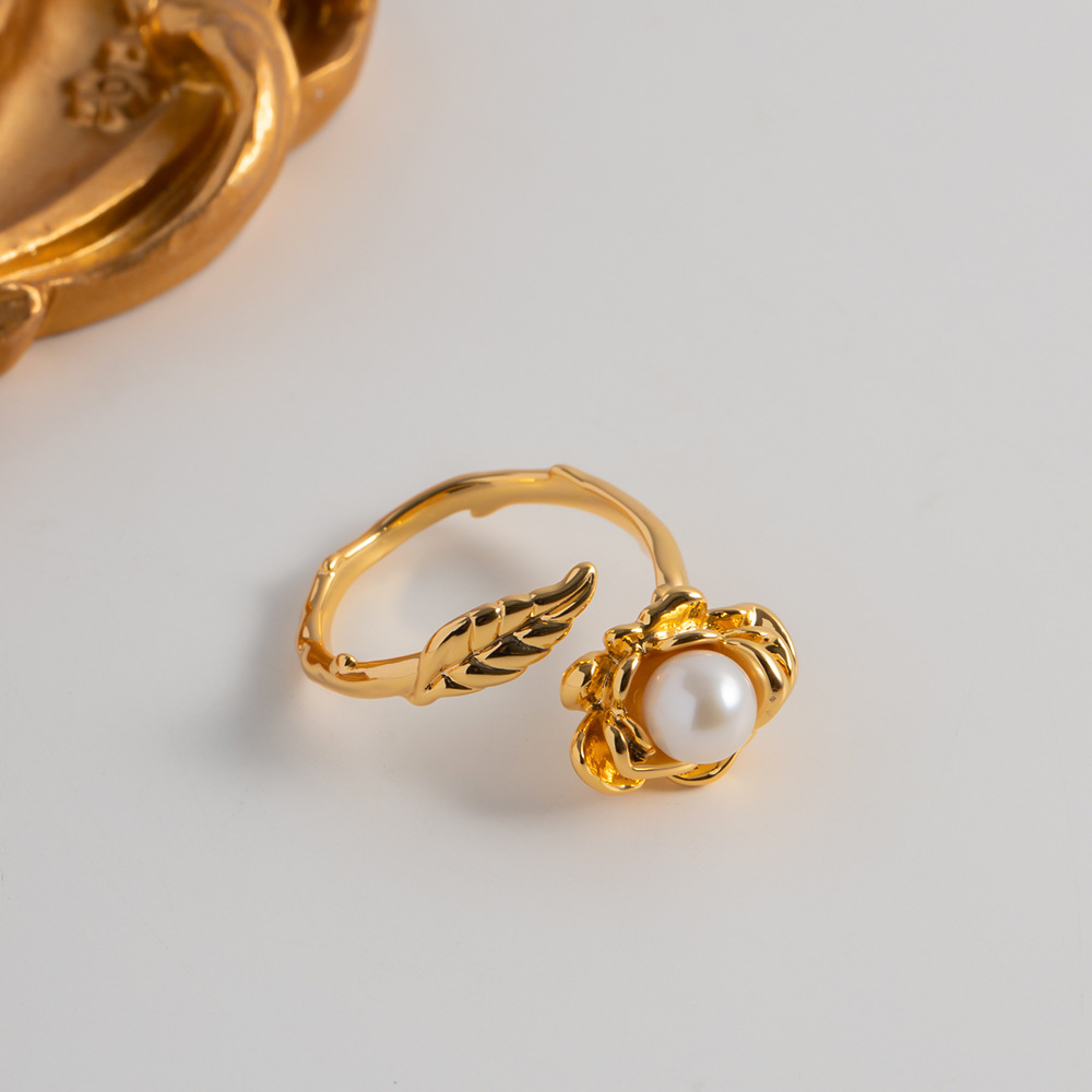 Fashion Flower Copper Plating Inlay Pearl Open Ring 1 Piece