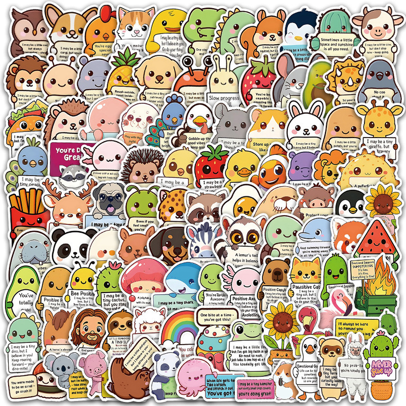 103 Cross-Border Educational Animal-Themed Fun and Cute Inspirational Stickers for Notebooks, Stationery, Luggage, Waterproof Drawings