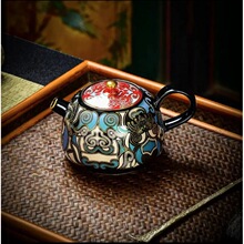 金银错拓片工艺撞色饕餮茶壶小号功夫泡茶壶中式陶瓷茶具家用单壶