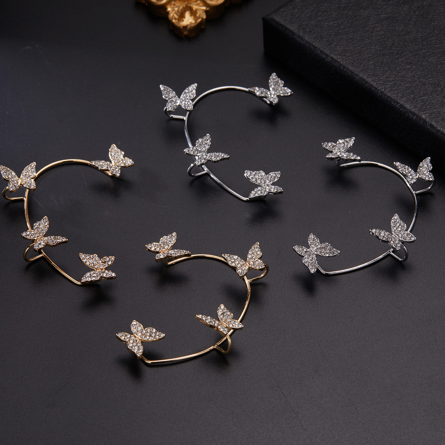 South Korea's Dongdaemun Super Flash Butterfly Ear Clips And Ear Hooks All-in-One Earrings Fairy Spirit High-quality Versatile Earrings Without Ear Holes