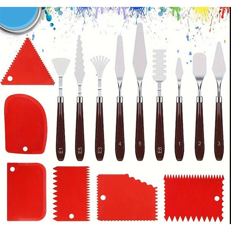 Cuchillo de pintura al óleo de arte al por mayor nuevo raspador de color de acero inoxidable raspador de pintura de gouache juego de 5 piezas suministro de comercio exterior