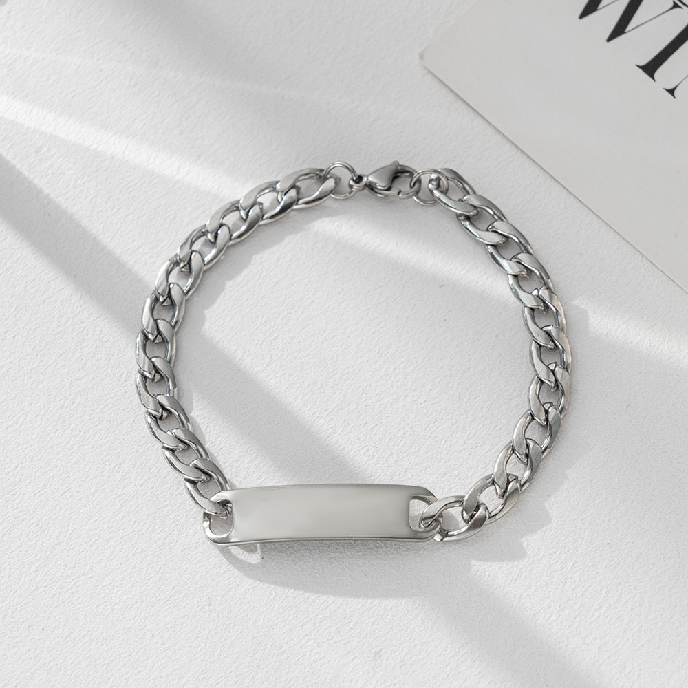 Cross-Border Stainless Steel Engravable Men's Women's Fashion European And American Cuban Chain Simple Bracelets DIY_voghion.com