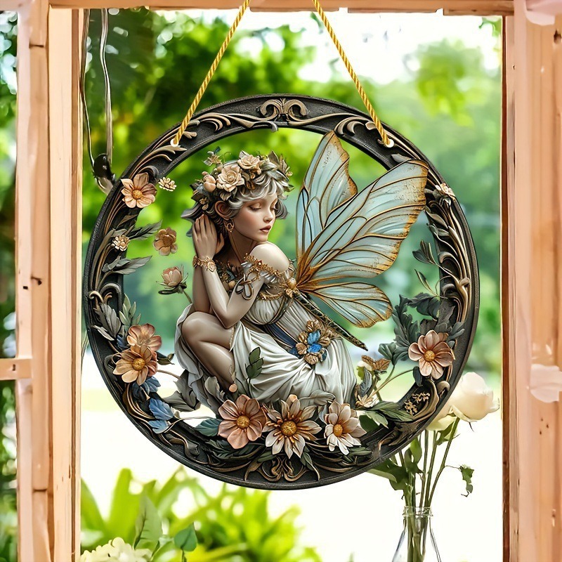 Amazon nueva ventana alas elfo flores hadas listado colgante acrílico colorido placa de puerta de refracción de la luz del día