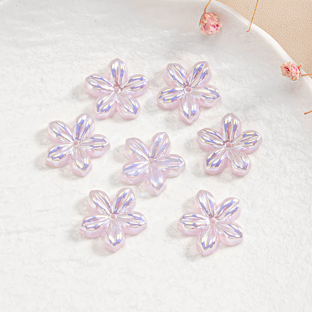 Flor luminosa de cinco pétalos, forma de flor con medio cuentas, pulsera diy, cadena para teléfono móvil, accesorios de joyería, cuentas de resina