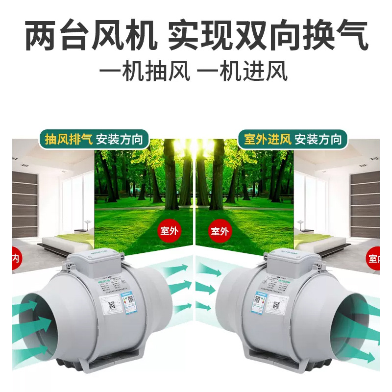 Green Island Wind Pipe Fan Exhaust Ventilation Fan Quiet Exhaust Kitchen Powerful Smoke Exhaust Crossflow Boost Home Ventilation Fan