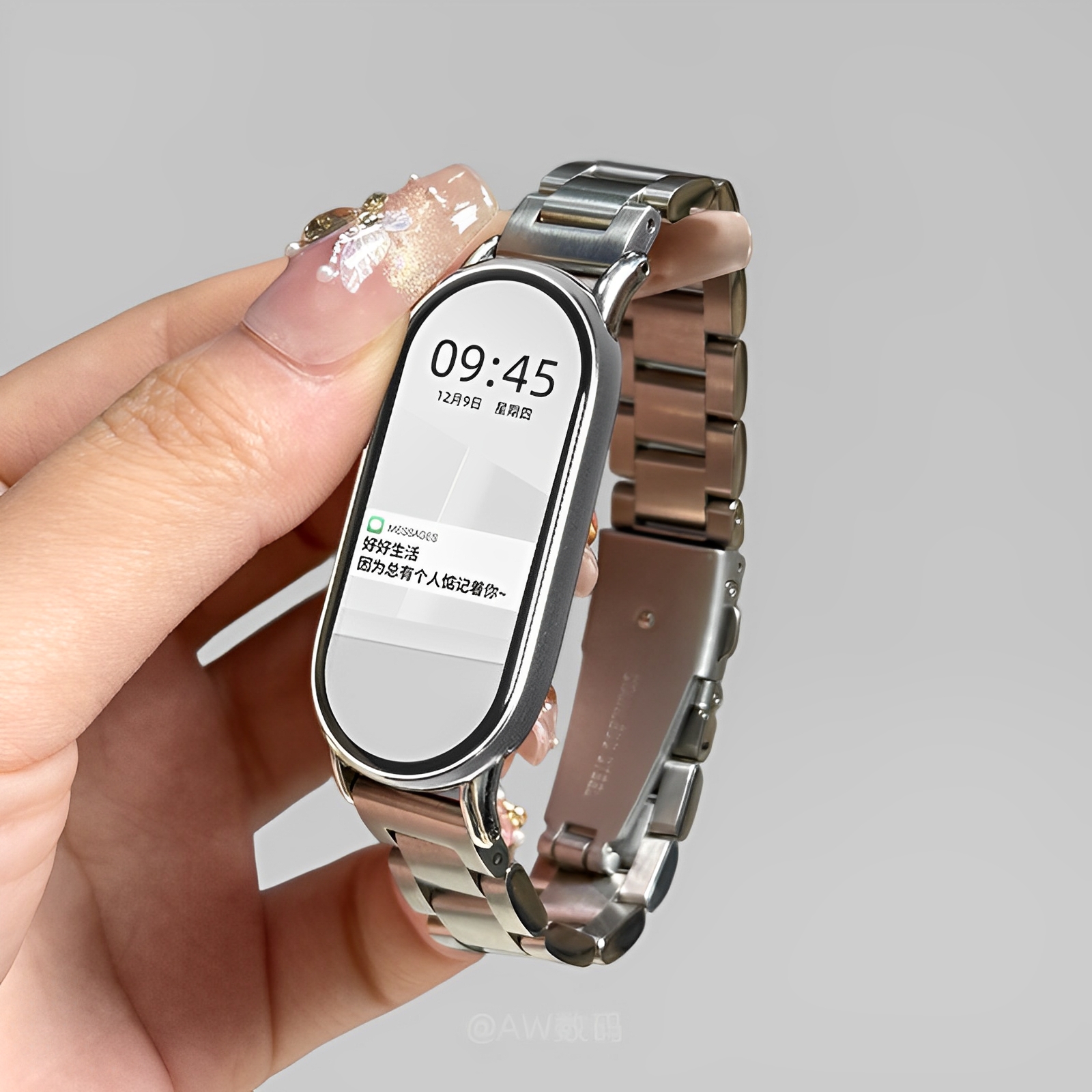 Suitable for Xiaomi Mi Band 8/9/Nfc Bracelet Stainless Steel Metal Strap Smart Sports Three Beads Solid Steel Strap