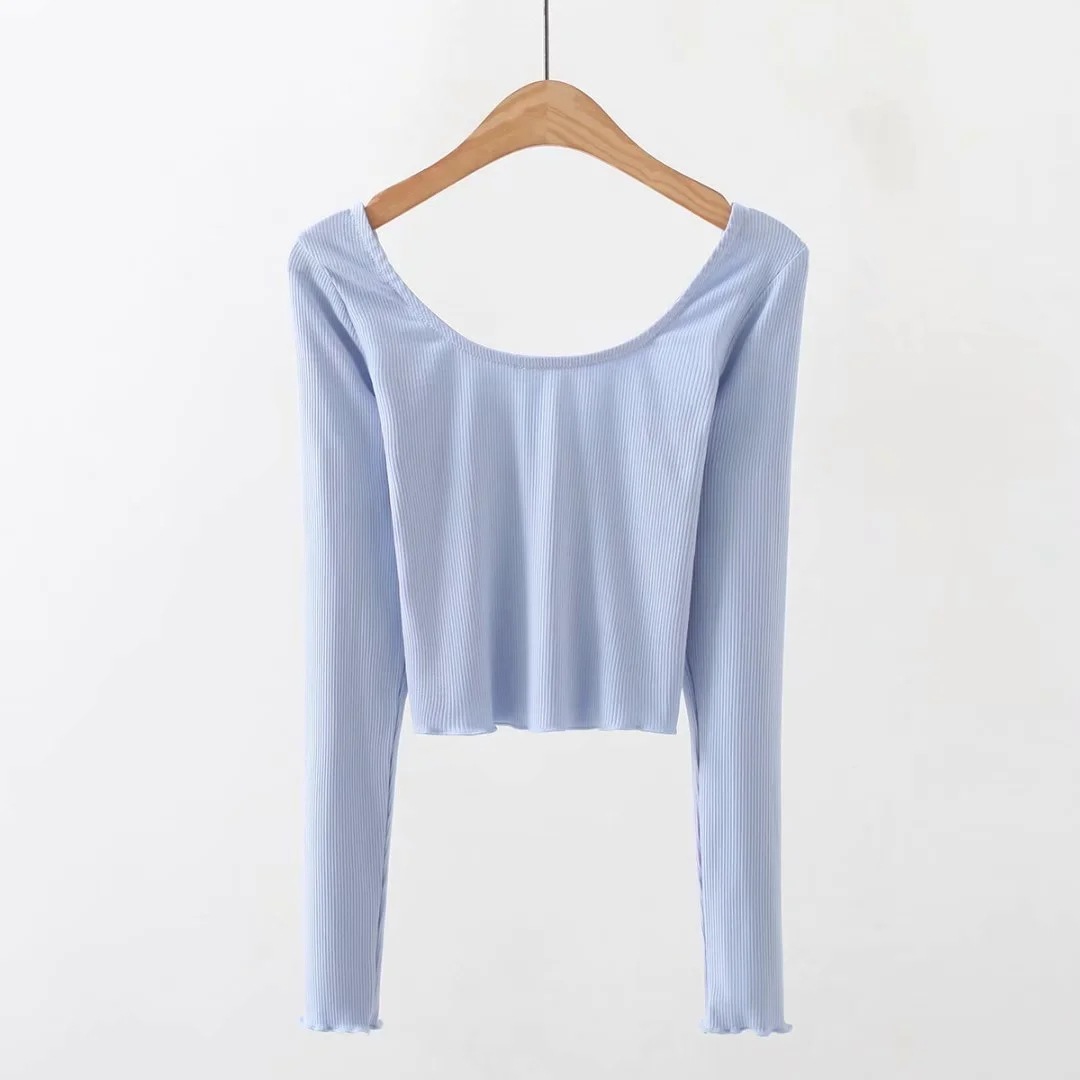 Spring solid color stretch crop top NSHS46906