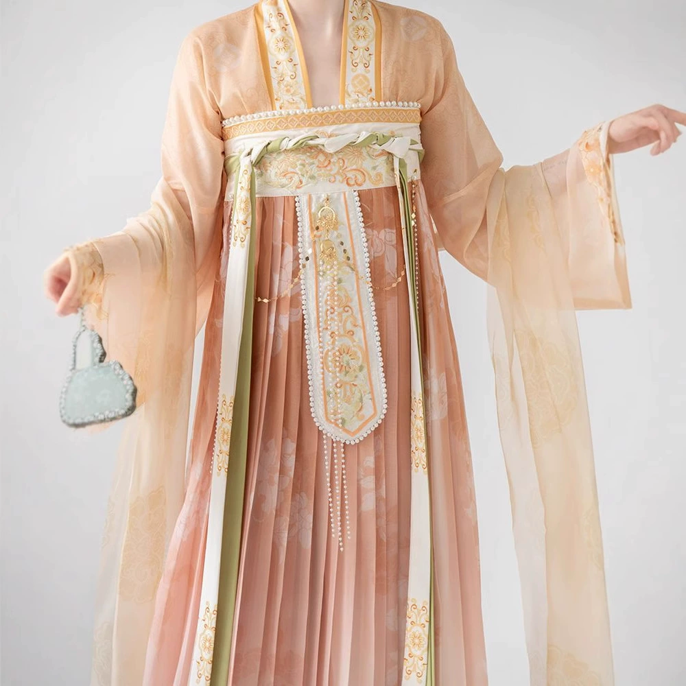 Стиль танга недавно Hanfu женский вышитый бюстгард длинной юбки кардиган тонкий легкий пигментированный элегантный антикварный костюм повседневный национальный стиль