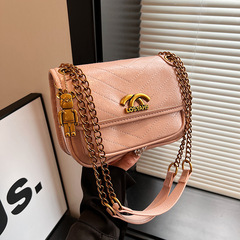 小香風菱格鏈條包包女2024春新款森系高顏值百搭單肩斜挎包小方包