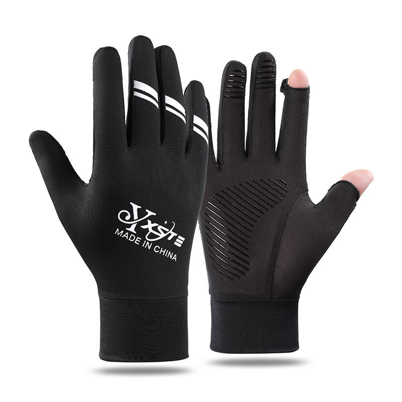 Guantes de seda de hielo para hombres, protector solar fino de verano, pantalla táctil para exteriores, cubierta abatible, antideslizante, transpirable, conducción, guantes de malla