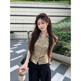 肥柒柒～大码胖高级感收腰显瘦口袋短袖上衣夏季衬衫女衬衣