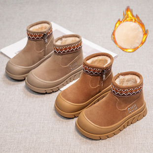 Children's snow boots 2024 winter new girls fleece-lined warm cotton boots boys thick low tube short boots wholesale