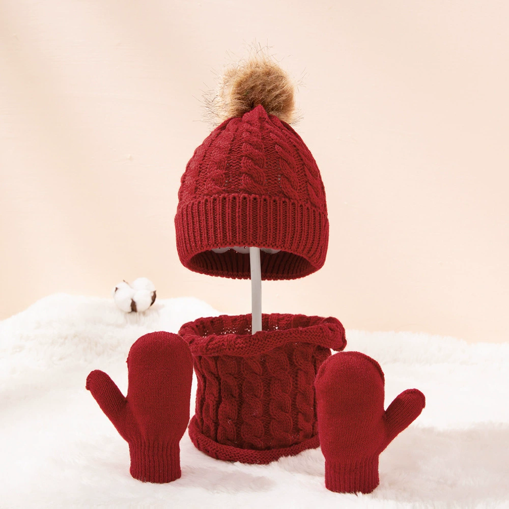 Demi-season children's hat with pigtail, scarf, gloves, soft keep warm import set, 3 piece set, wholesale