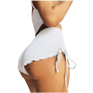 跨境2024欧美新款热销聚会灰色短袖抽绳休闲绷带超短裤