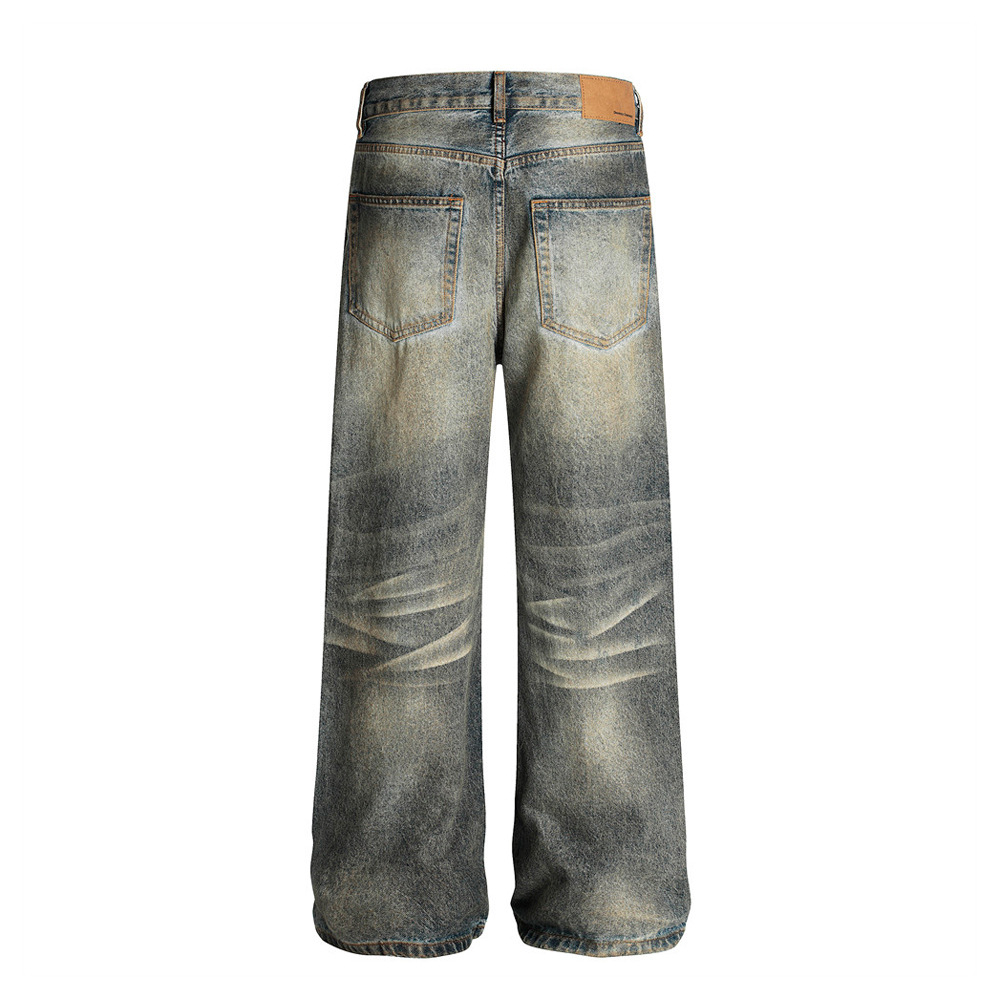 "Men's Distressed Denim Jeans - Punk Style Loose Fit Washed Blue Denim Trousers For Streetwear & Grunge Fashion"_mkmklike.com