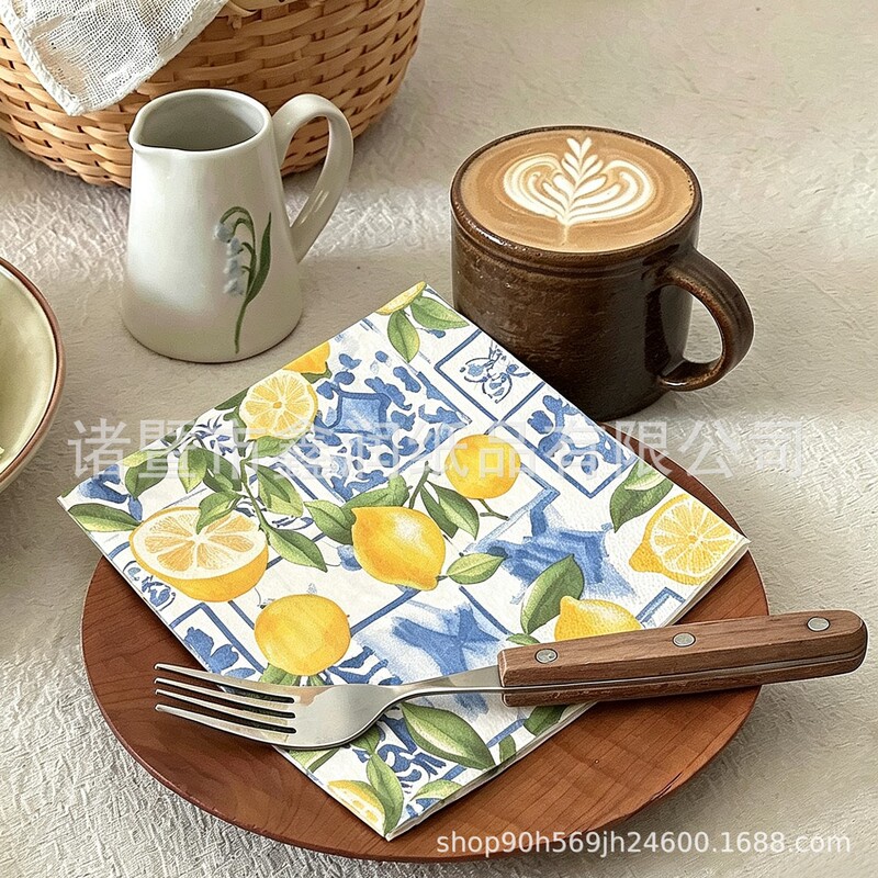 Cross-Border Celadon Lemon-Colored Napkins, Holiday Party Printed Napkins for Restaurants, Home Use, and Hotels, Direct Sales from the Manufacturer Cross-Border Celadon Lemon-Colored Napkins, Holiday Party Printed Napkins for Restaurants, Home Use, and Hotels, Direct Sales from the Manufacturer
