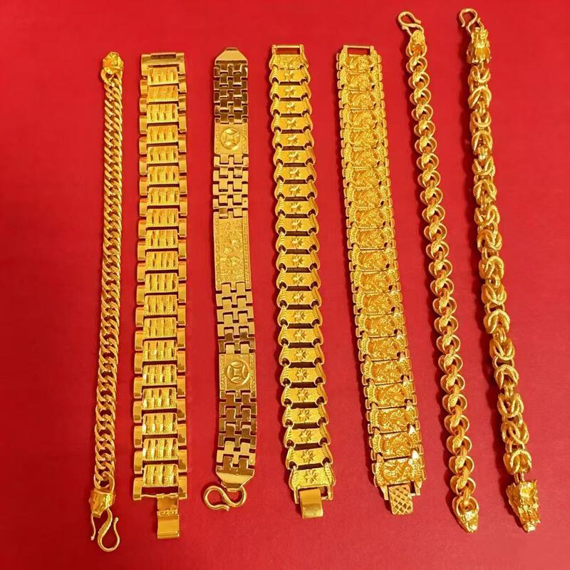 [Accepting Dropshipping] Men's Bracelet Series: Carved Lace Boss Chain with Watch Buckle Design, Fashionable Jewelry Accessories