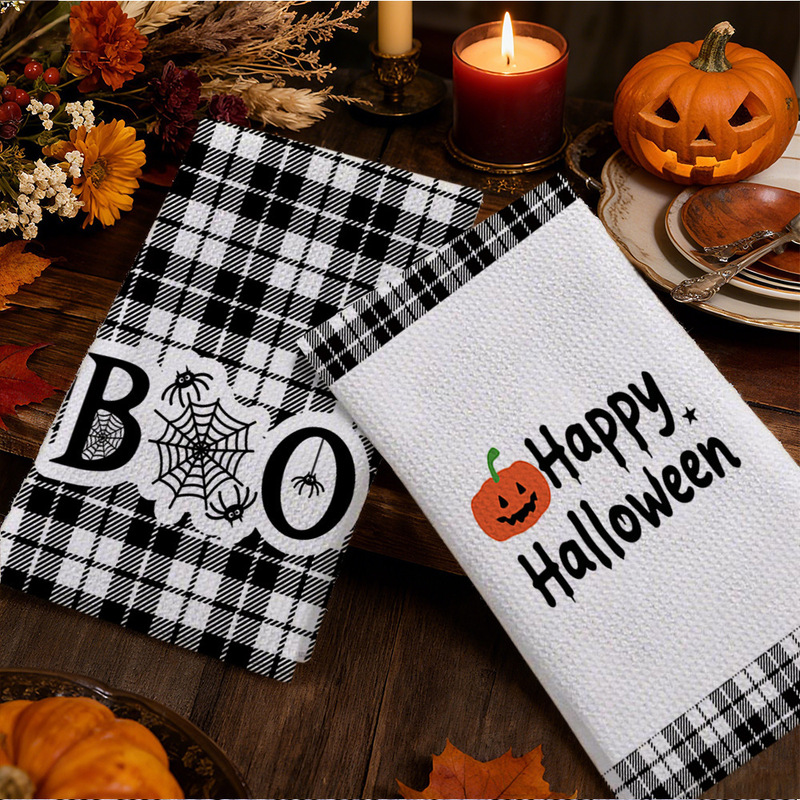 Cross-Border Halloween Cartoon Pumpkin Head Hand Towel Kitchen and Bathroom Cleaning Holiday Gift Custom Waffle Towel