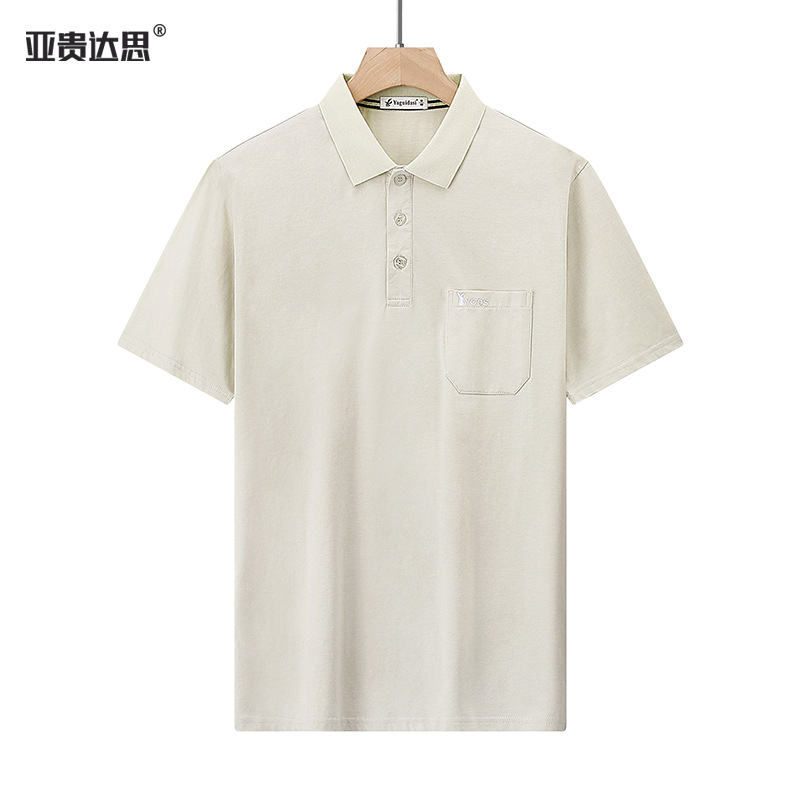 Verano de los hombres de mediana edad papá solapa de algodón bolsillo real Camiseta de manga corta de mediana edad y ancianos sueltos Top ropa de verano abuelo