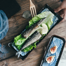 日式长方形长条盘陶瓷点心盘秋刀鱼盘创意小吃寿司长盘底碟
