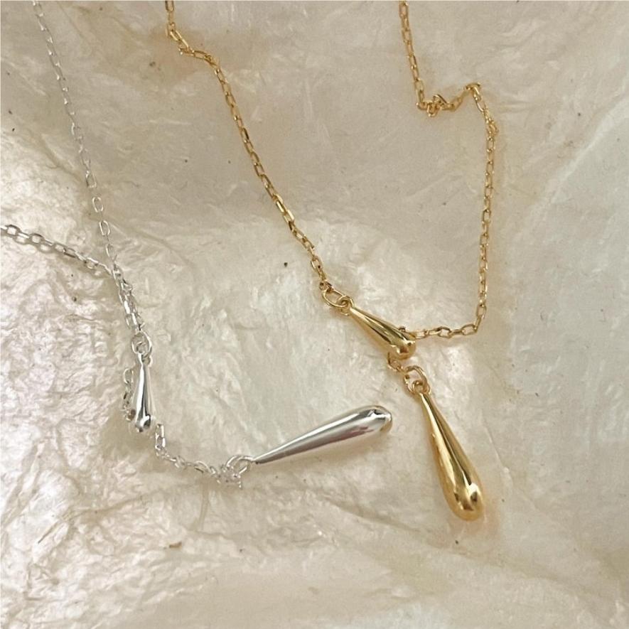 10g Weight 18K Gold Plated Plating Material 925 Sterling Silver Cable Chain Plating Water Droplets Pendant Necklace