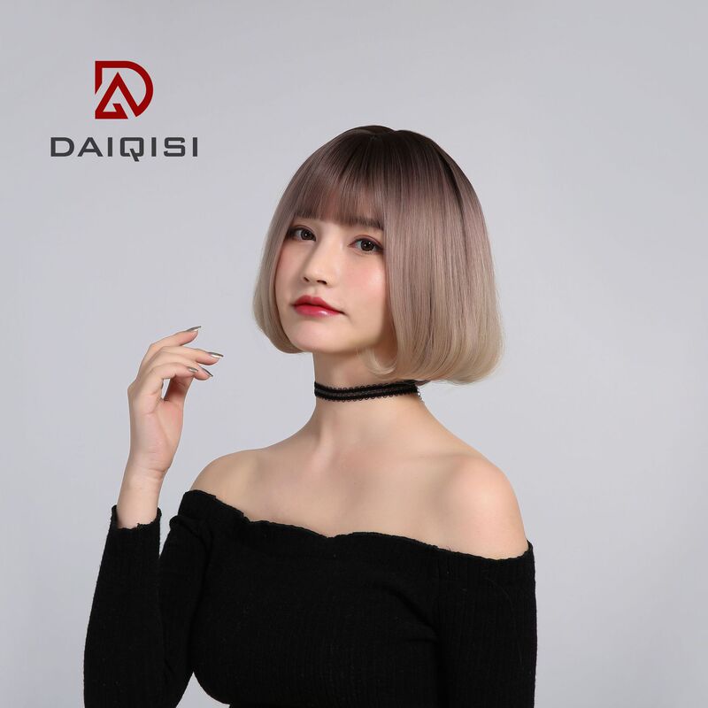 Oushuo wholesale wig women's short hair full head cover type Net red wave head gradient gold inner buckle short hair full top hair cover