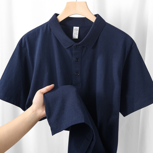 White Navy Blue Short-Sleeved Polo Shirt Heavy Loose Casual Lapel Half-Sleeved T-Shirt for Women and Men Japanese Style Retro