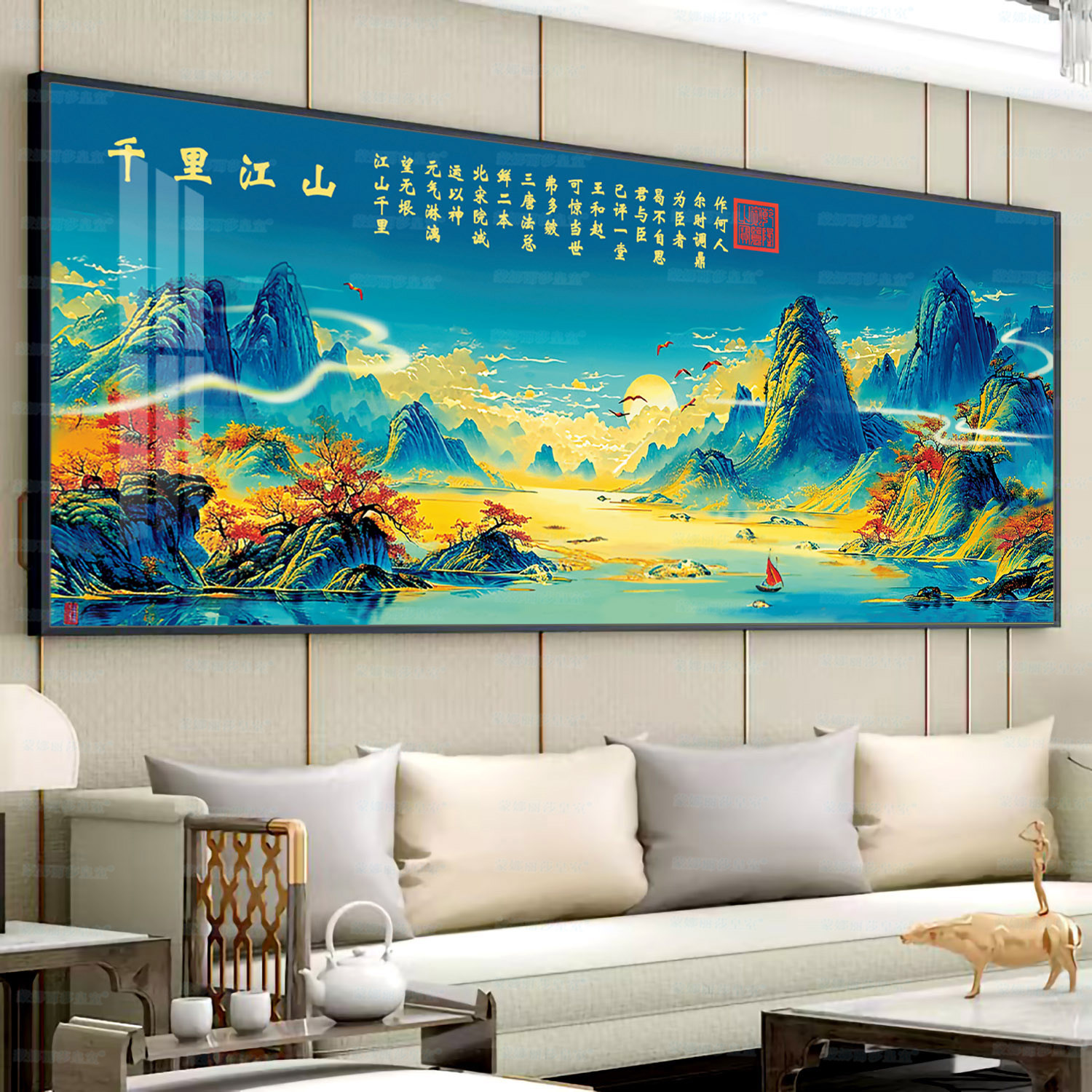 [Algodón importado] Mona Lisa Real Bordado de líneas de bordado de decoración paisajística de la sala de estar mejorada