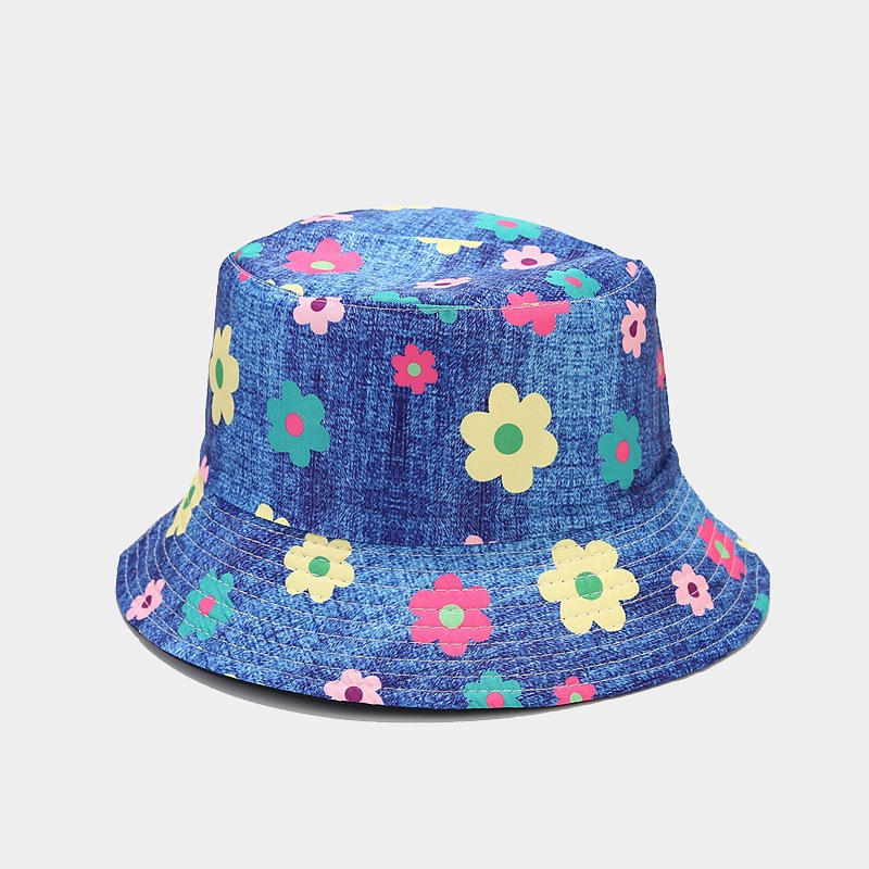 Women'S Gender Printing Design Basic Style Flat Eaves Rim Women's Basic Flower Printing Flat Eaves Bucket Hat