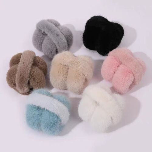Blue imitation fox fur warm thickened earmuffs for women winter plush ear warmers for students fresh and cute earmuffs and ear bags trendy