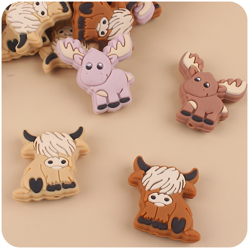 Nuevo bebé de dibujos animados animal yak ELK teether creativo DIY bebé chupete cadena teether pulsera pequeños accesorios
