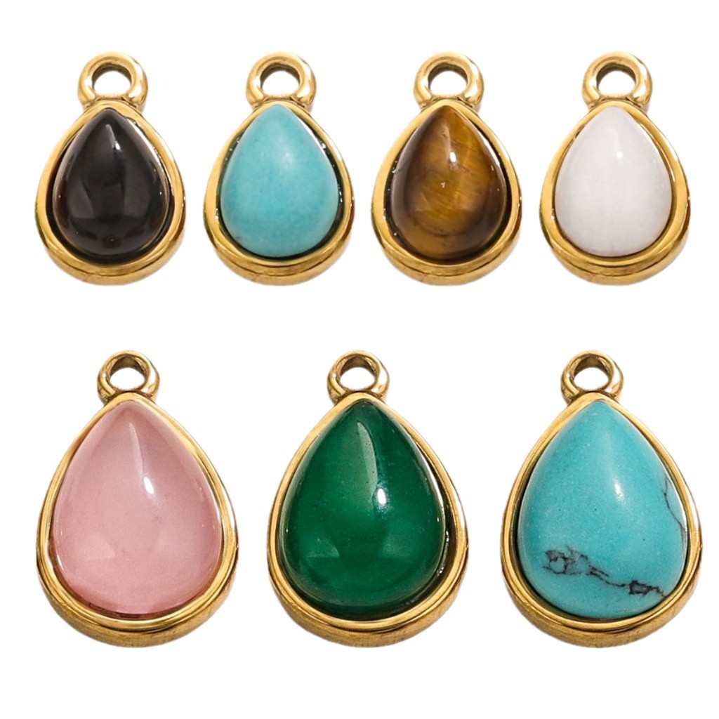 DIY accesorios de joyería gota de acero inoxidable incrustado piedra natural elíptica pequeña colgante pendientes pulseras collares materiales hechos a mano