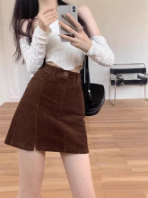 黑色灯芯绒短裙女秋半身裙2023韩版高腰紧身包臀百搭一步裙短款冬