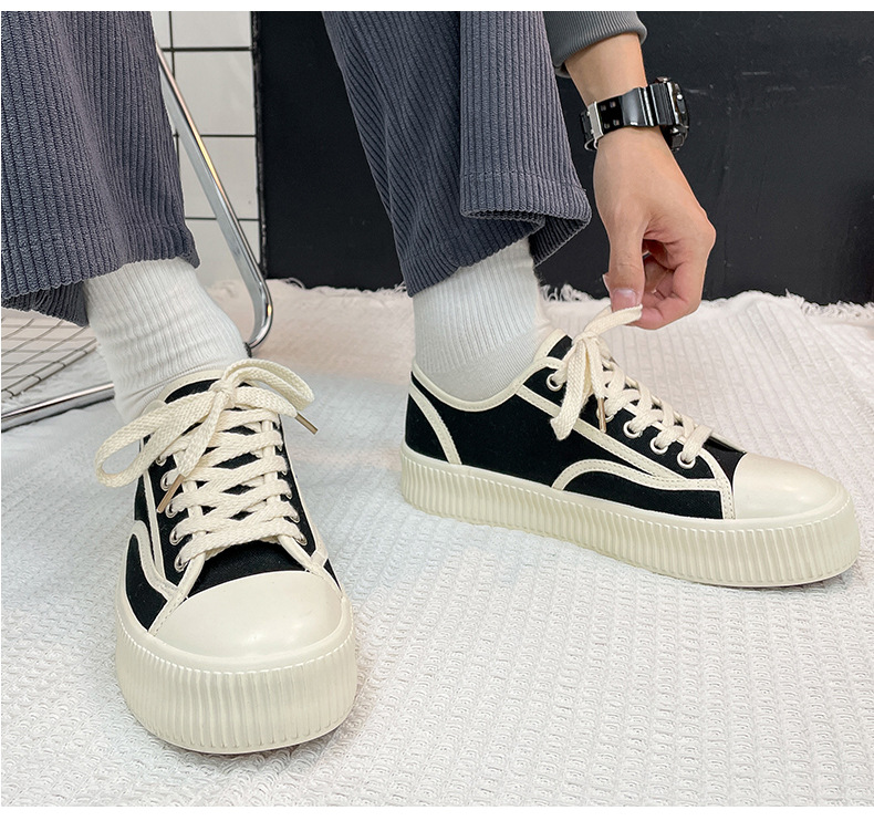Canvas Schuhe Herren Paare Weiß Atmungsaktiv Weiche Sohlen Lässig Neue Trendy Schwarz Vielseitige Retro Sneakers_voghion.com