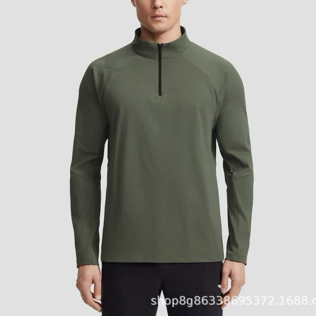 Cross-border autumn new trendy brand DST sports moisture-wicking quick-drying men's half-zip stand collar long-sleeved base shirt