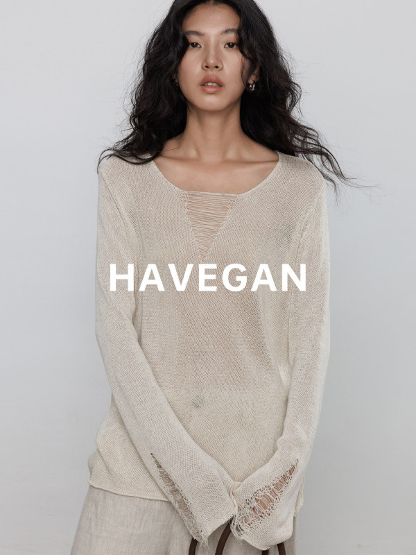 Havegan/Spring V-Neck Tencel Linen Long Sleeve Designer Knit Sweater for Women, Loose Old Money Style Top