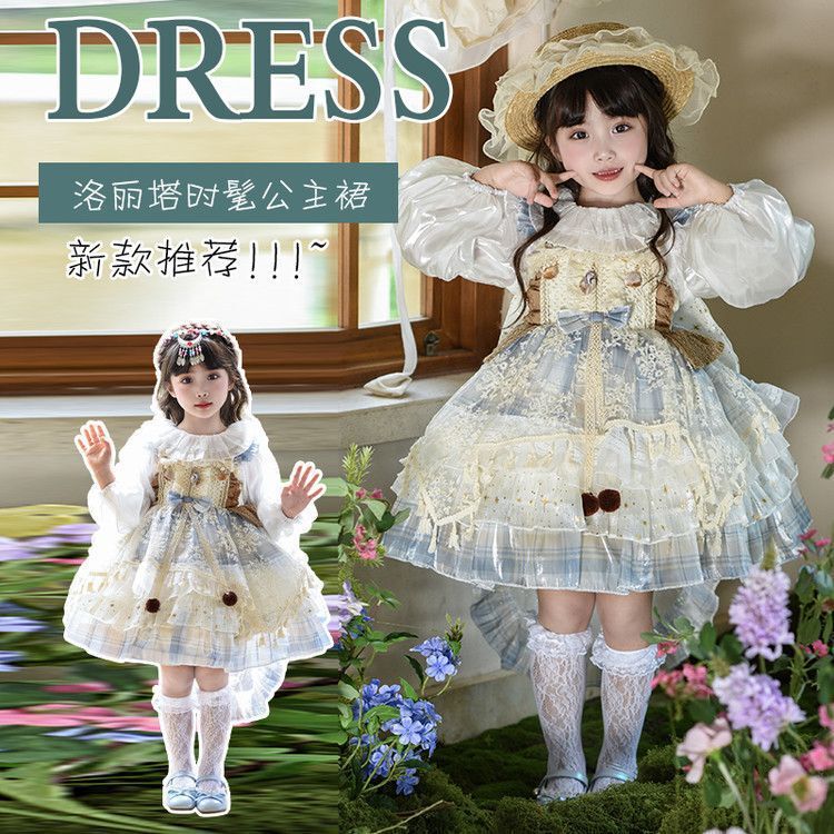 Lolita 2025 New Girls Princess Dress Autumn Kidsren's Flower Fairy Dress Skirt Girl Dress