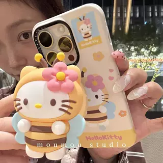 立体可爱蜜蜂猫咪磁吸支架适用iPhone17promax苹果16手机壳15新款